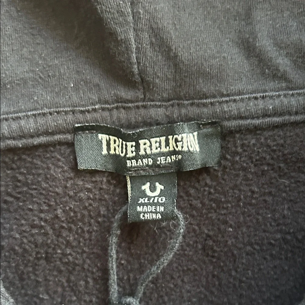 True Religion Black Hoodie with White Horseshoe Logo ! XL